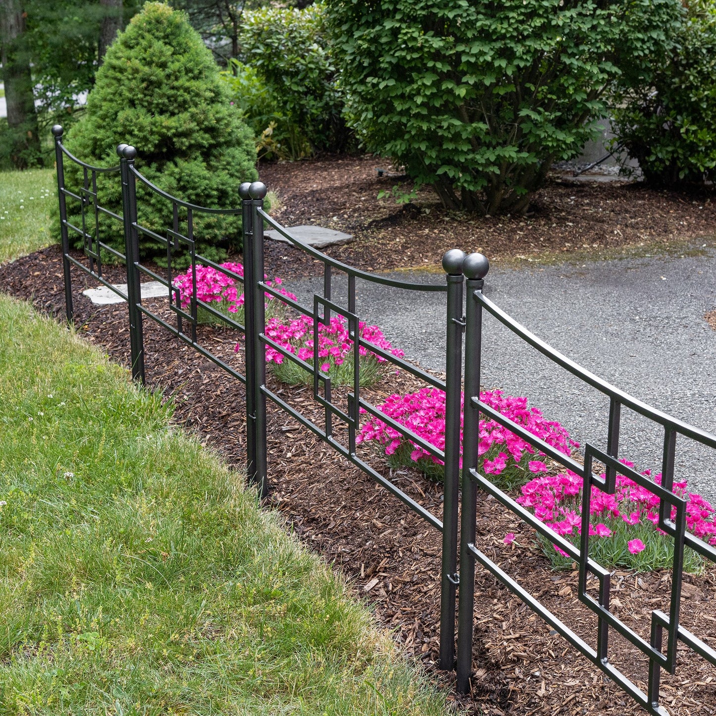 ACHLA Square-on-Squares Fence Section 4-Pack | Graphite Powdercoat Wrought Iron | Garden & Landscape Border | 36 x 1.5 x 31.5 in Each | Model DFS-25-4