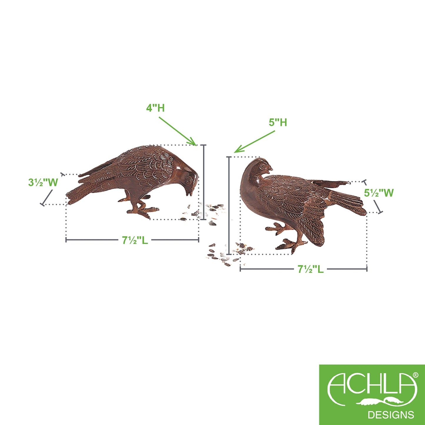 ACHLA Bronzed Doves Pair | Antique Bronze Cast Aluminum Garden Ornament | Patio & Garden Decor | 8 x 8 x 6 in | Model DOV-01