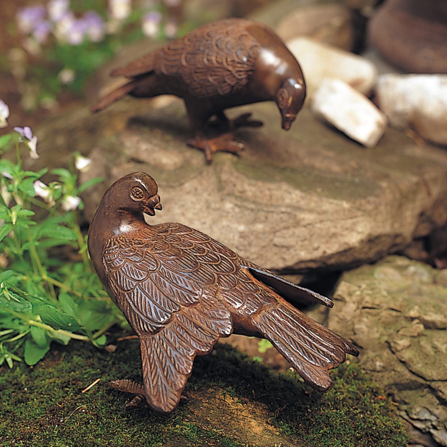 ACHLA Bronzed Doves Pair | Antique Bronze Cast Aluminum Garden Ornament | Patio & Garden Decor | 8 x 8 x 6 in | Model DOV-01