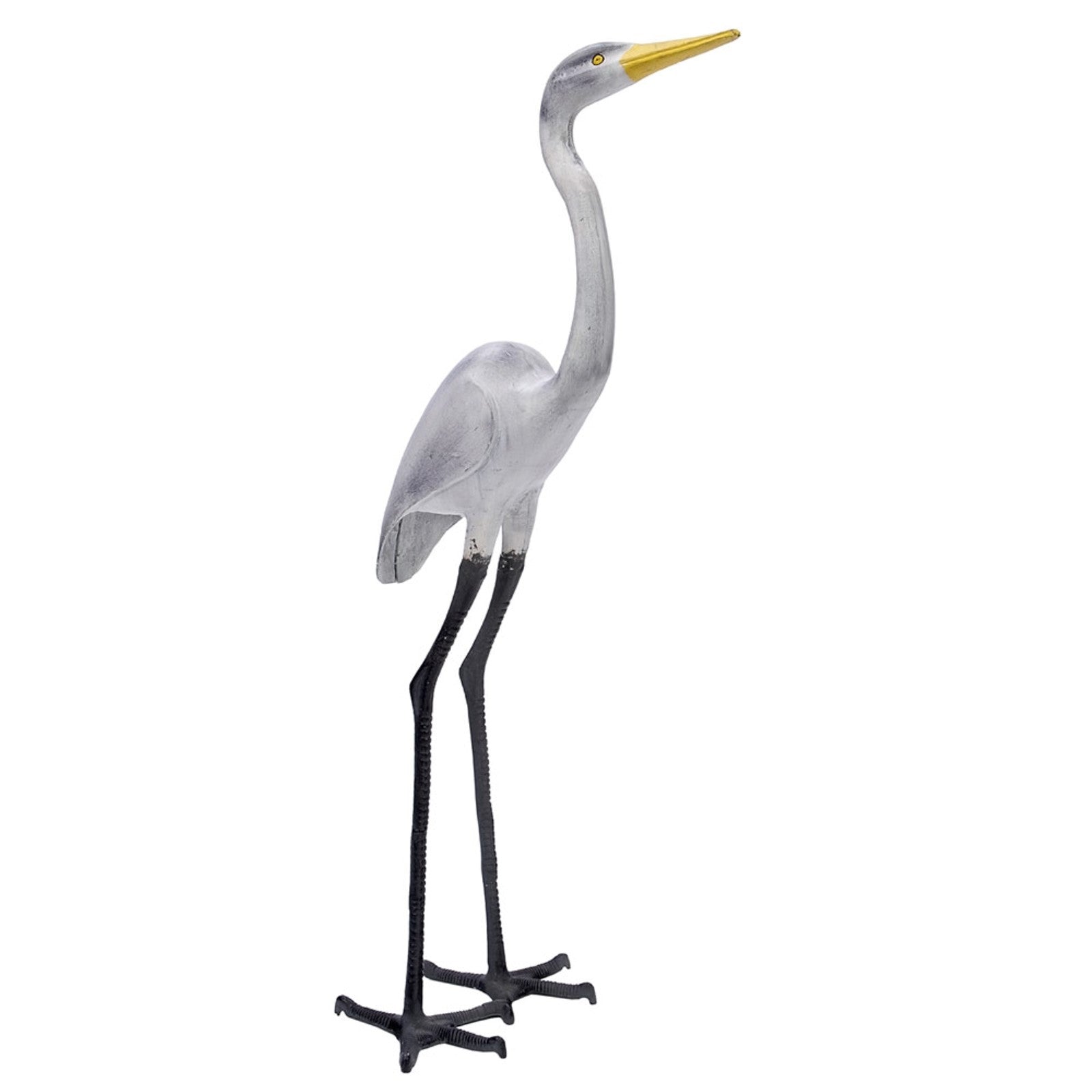 ACHLA Great Egret I 43in Tall Garden Ornament | Cast Aluminum Black, White, and Yellow | Patio & Garden Accent | 13 x 9 x 43 in | Model E-02