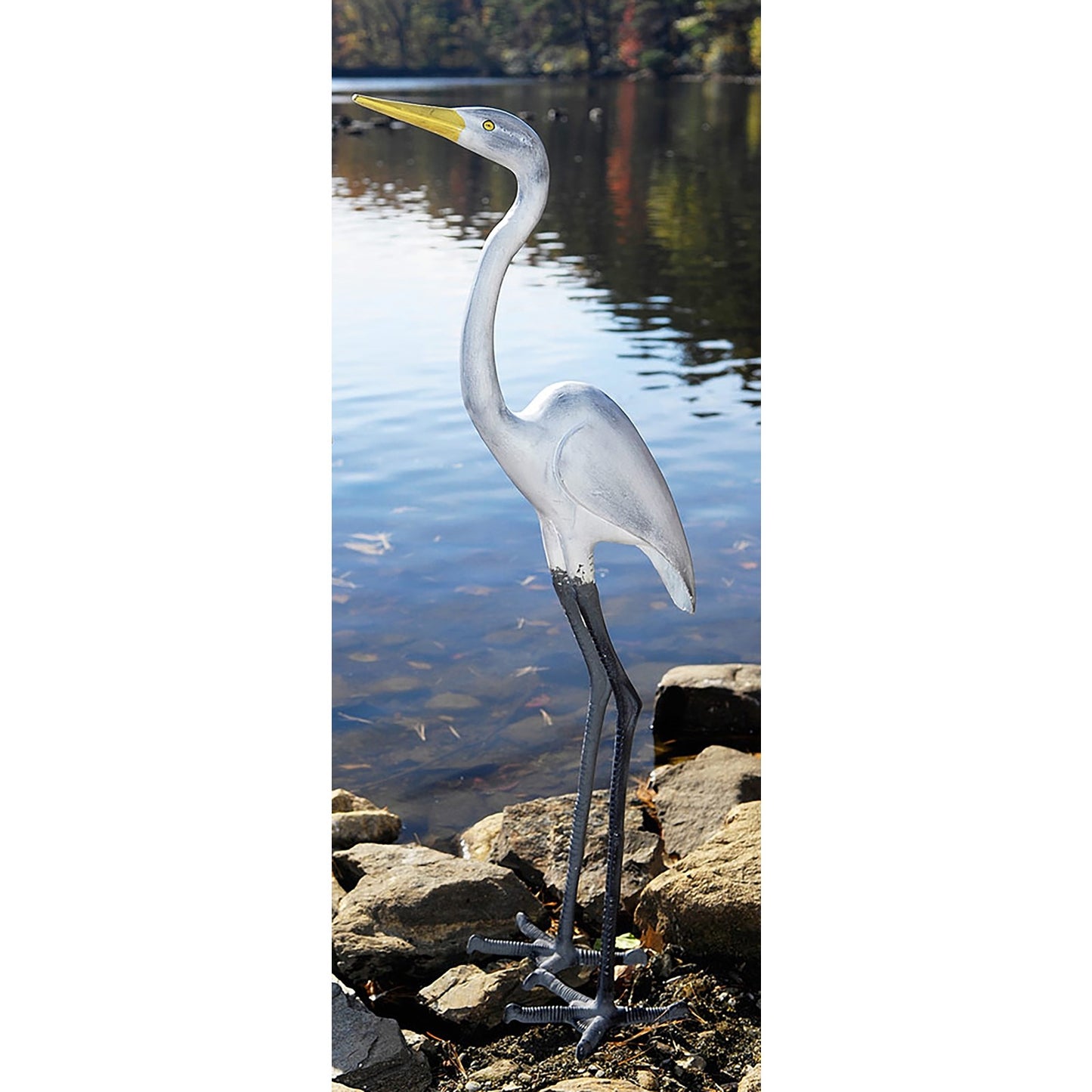 ACHLA Great Egret I 43in Tall Garden Ornament | Cast Aluminum Black, White, and Yellow | Patio & Garden Accent | 13 x 9 x 43 in | Model E-02