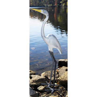 ACHLA Great Egret I 43in Tall Garden Ornament | Cast Aluminum Black, White, and Yellow | Patio & Garden Accent | 13 x 9 x 43 in | Model E-02