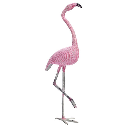ACHLA American Flamingo 38in Garden Ornament | Cast Aluminum Pink and White | Tropical Patio & Poolside Decor | 13.5 x 7.5 x 38 in | Model E-04