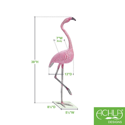 ACHLA American Flamingo 38in Garden Ornament | Cast Aluminum Pink and White | Tropical Patio & Poolside Decor | 13.5 x 7.5 x 38 in | Model E-04