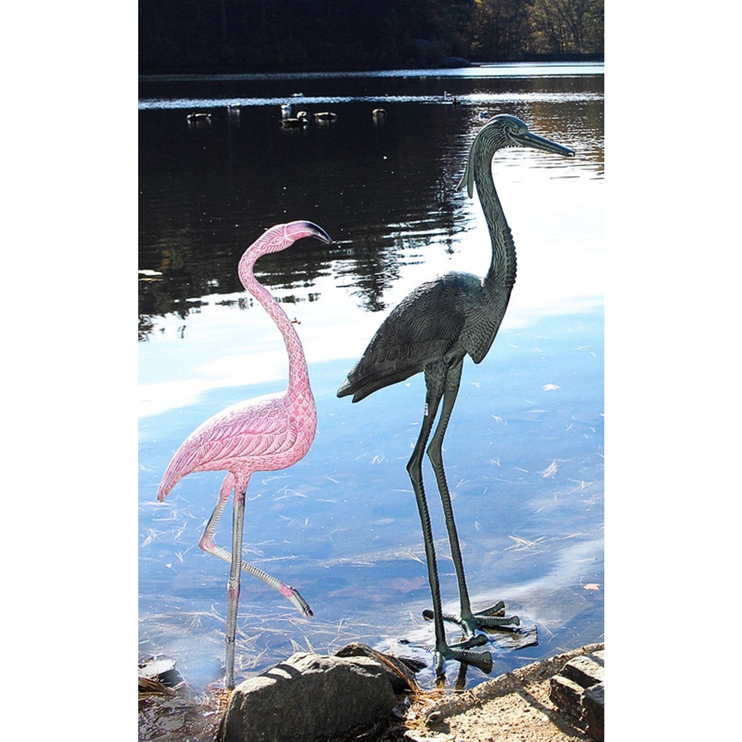 ACHLA American Flamingo 38in Garden Ornament | Cast Aluminum Pink and White | Tropical Patio & Poolside Decor | 13.5 x 7.5 x 38 in | Model E-04