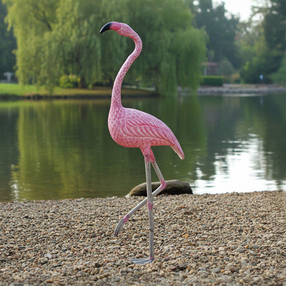 ACHLA American Flamingo 38in Garden Ornament | Cast Aluminum Pink and White | Tropical Patio & Poolside Decor | 13.5 x 7.5 x 38 in | Model E-04