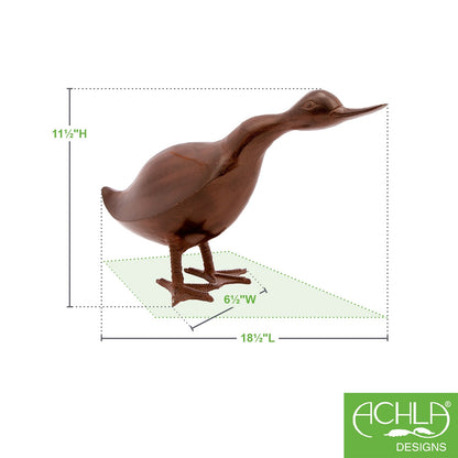 ACHLA Hello Duck | Bronze Aluminum Garden Ornament | Entryway & Patio Welcome Accent | 19 x 6.5 x 13 in | Model E-09