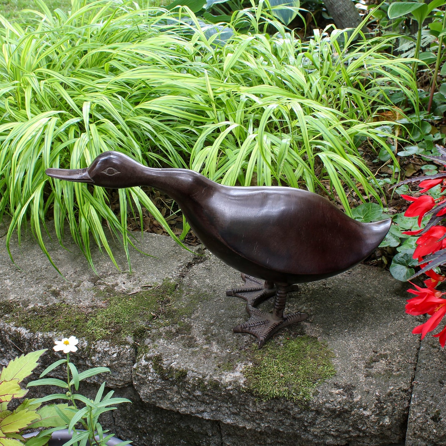 ACHLA Hello Duck | Bronze Aluminum Garden Ornament | Entryway & Patio Welcome Accent | 19 x 6.5 x 13 in | Model E-09