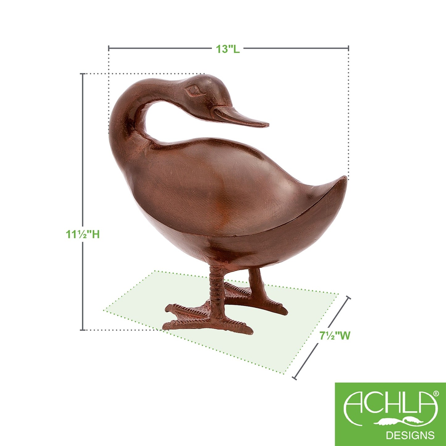 ACHLA Bye Duck E-10 | Hand Cast Aluminum Bronze Finish | Garden & Patio Ornament | 13.5 x 6.5 x 11.5 in | Model E-10