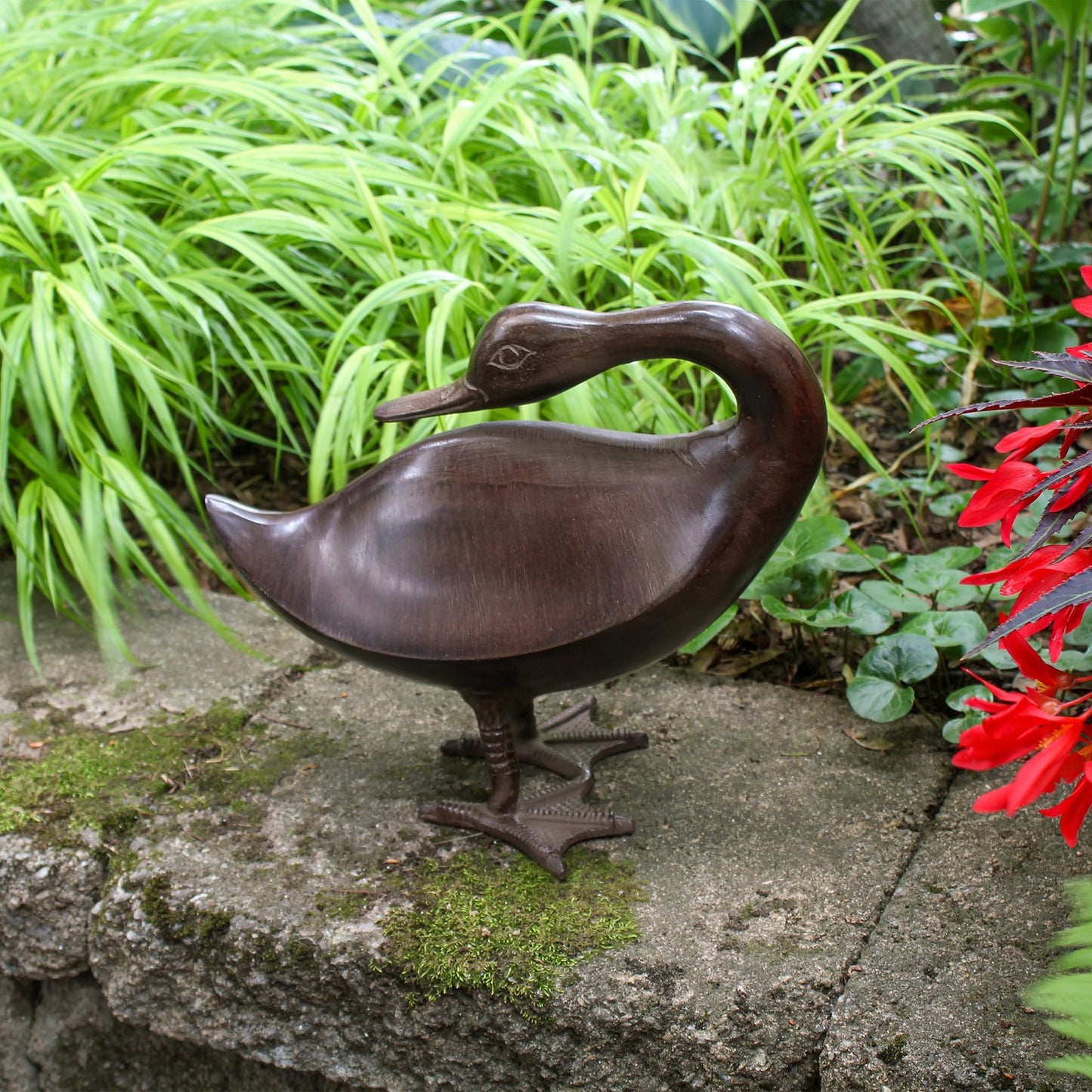ACHLA Bye Duck E-10 | Hand Cast Aluminum Bronze Finish | Garden & Patio Ornament | 13.5 x 6.5 x 11.5 in | Model E-10