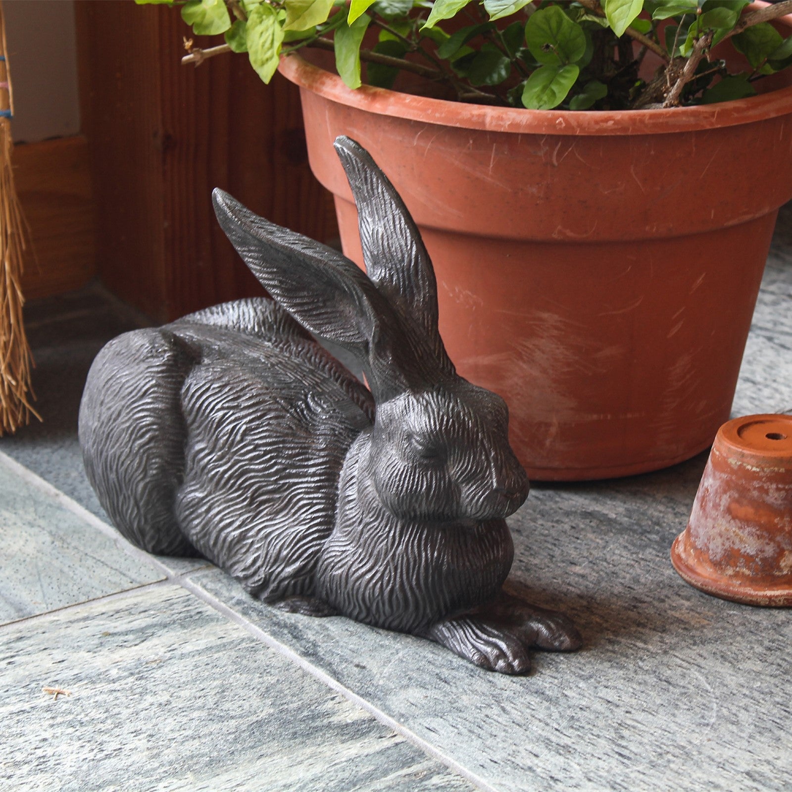 ACHLA Rabbits E-12C | Garden Statue Charcoal Hand Cast Aluminum | Lawn & Garden Decor | 13 x 5 x 9.5 in | Model E-12C
