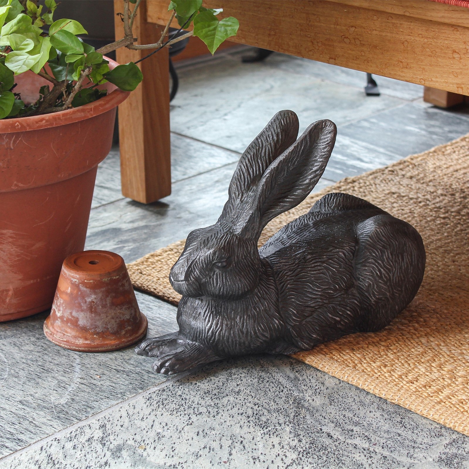 ACHLA Rabbits E-12C | Garden Statue Charcoal Hand Cast Aluminum | Lawn & Garden Decor | 13 x 5 x 9.5 in | Model E-12C