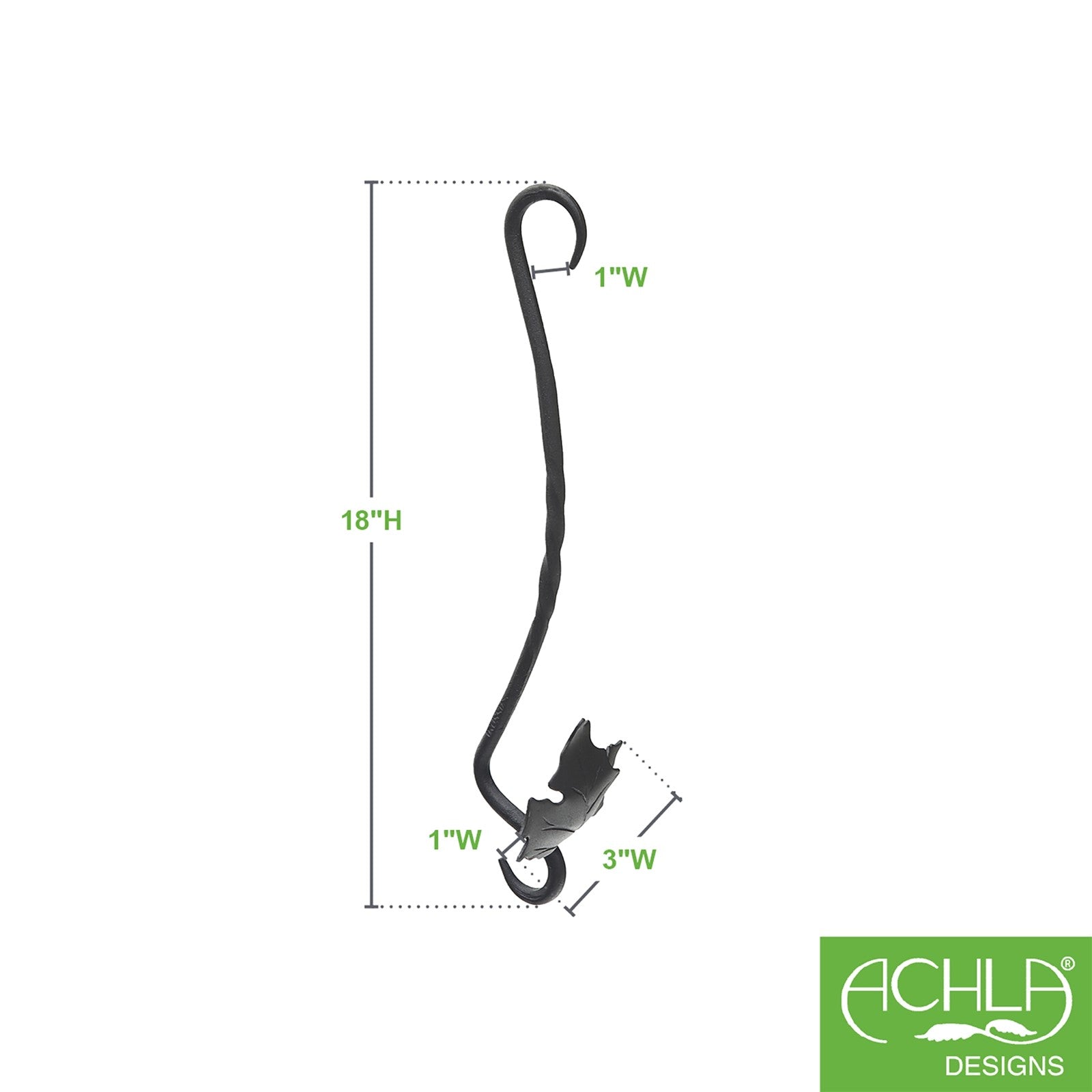 ACHLA Maple Leaf 18in Extender 2-Pack | Black Wrought Iron S-Hook | Hanging Planters & Bird Feeders | 4 x 18 x 0.5 in | Model EM-02-2
