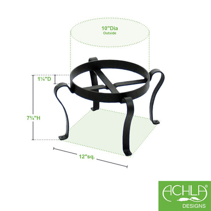 ACHLA Patio Flowerpot Stand I 10in Plant Stand | Black Wrought Iron with Curled Feet | Porch, Deck & Patio Display | 10 x 10 x 7.5 in | Model FB-01