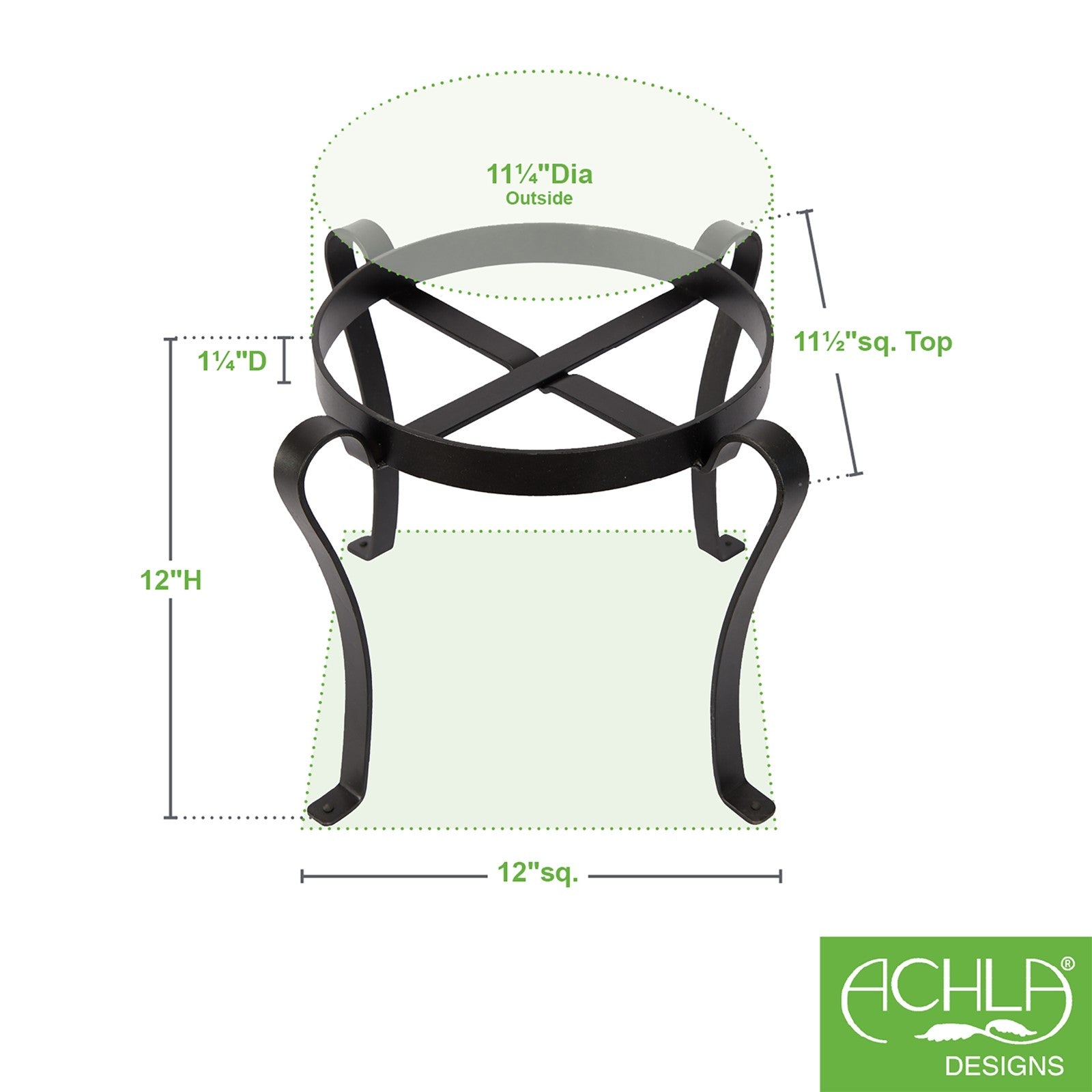 ACHLA Patio Flowerpot Stand II 11 3/4in Plant Stand | Traditional Wrought Iron Black Powder Coat | Outdoor Patio, Deck & Entryway Accent | Model FB-02