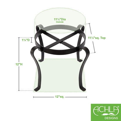 ACHLA Patio Flowerpot Stand II 11 3/4in Plant Stand | Traditional Wrought Iron Black Powder Coat | Outdoor Patio, Deck & Entryway Accent | Model FB-02