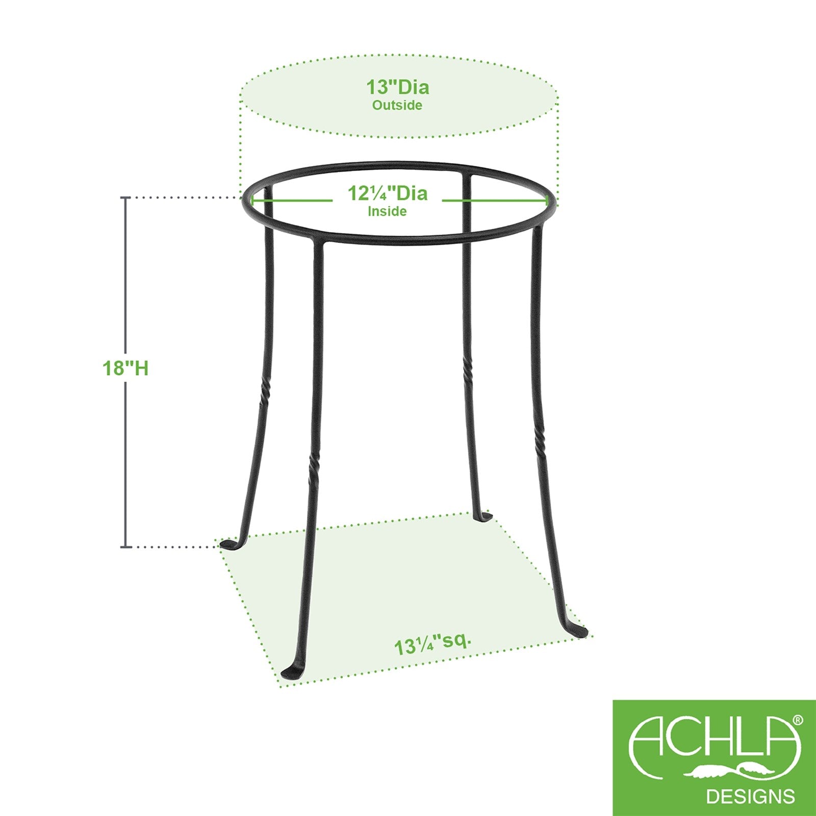 ACHLA 18in Ring Stand | Black Powdercoat Wrought Iron | Indoor & Outdoor Plant Stand & Birdbath Holder | 13 x 13 x 18 in | Model FB-18