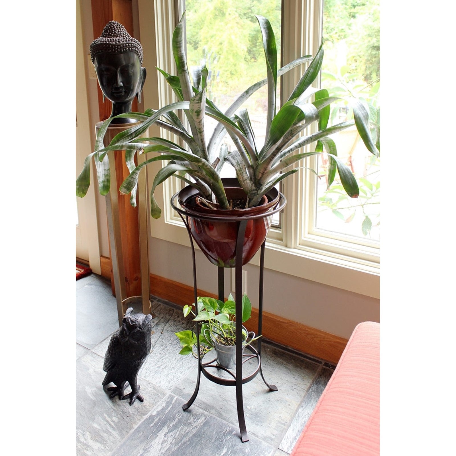 ACHLA Tulip Stand 28in Wrought Iron Roman Bronze Garden Pedestal | Outdoor Plant & Birdbath Stand | Patio & Garden Accent | Model FB-19