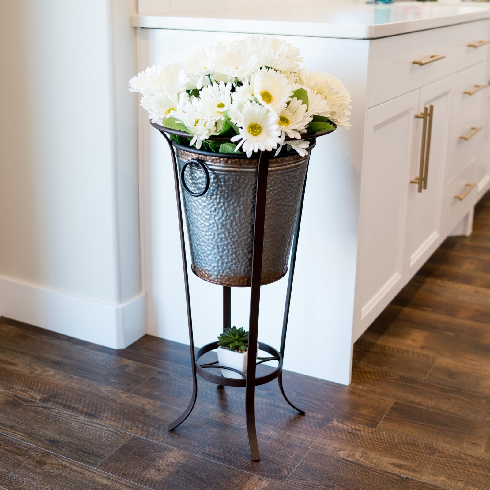 ACHLA Tulip Stand 28in Wrought Iron Roman Bronze Garden Pedestal | Outdoor Plant & Birdbath Stand | Patio & Garden Accent | Model FB-19