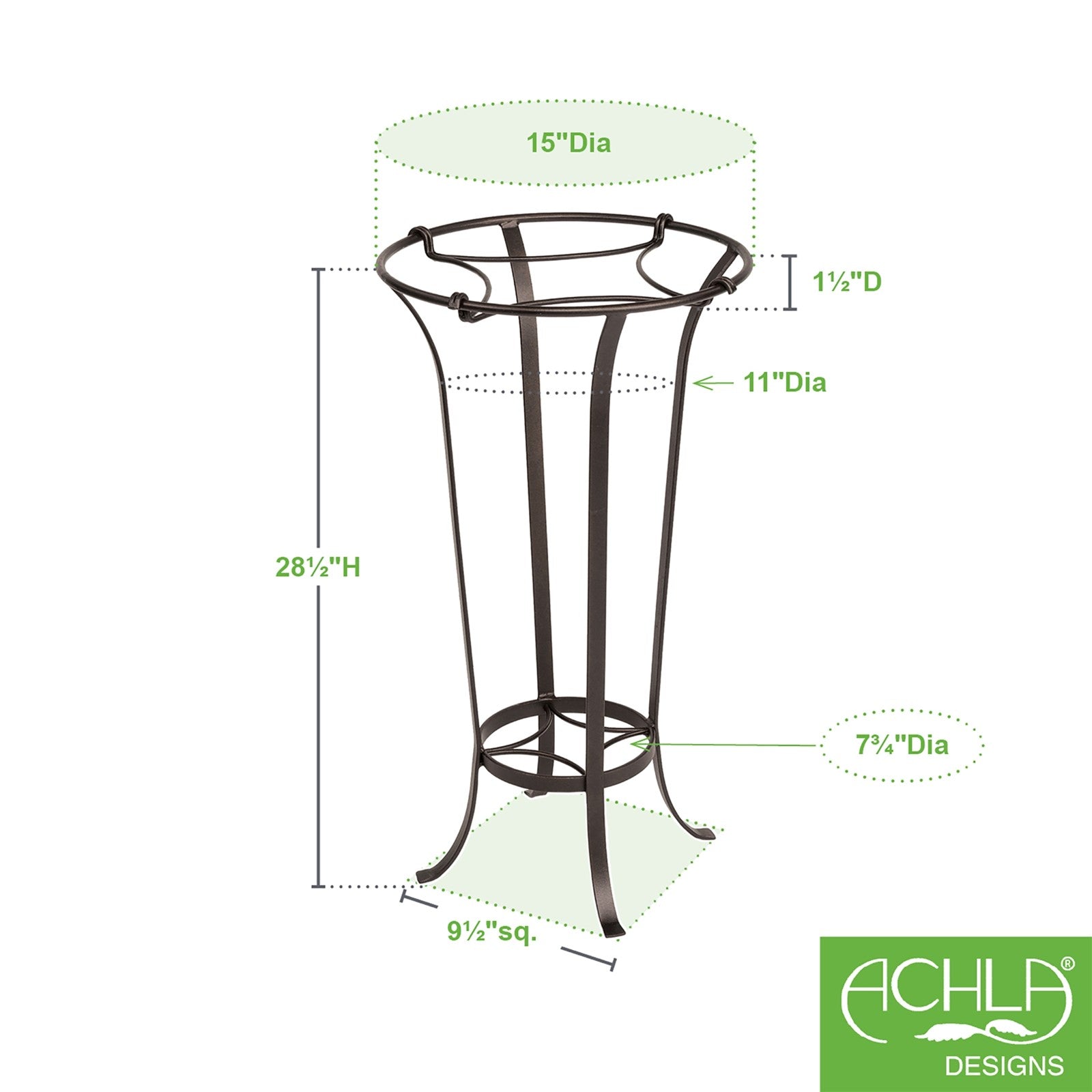 ACHLA Tulip Plant Stand | Roman Bronze Wrought Iron | Patio & Indoor Plant Display | 15.5 x 15.5 x 28 in | Model FB-20