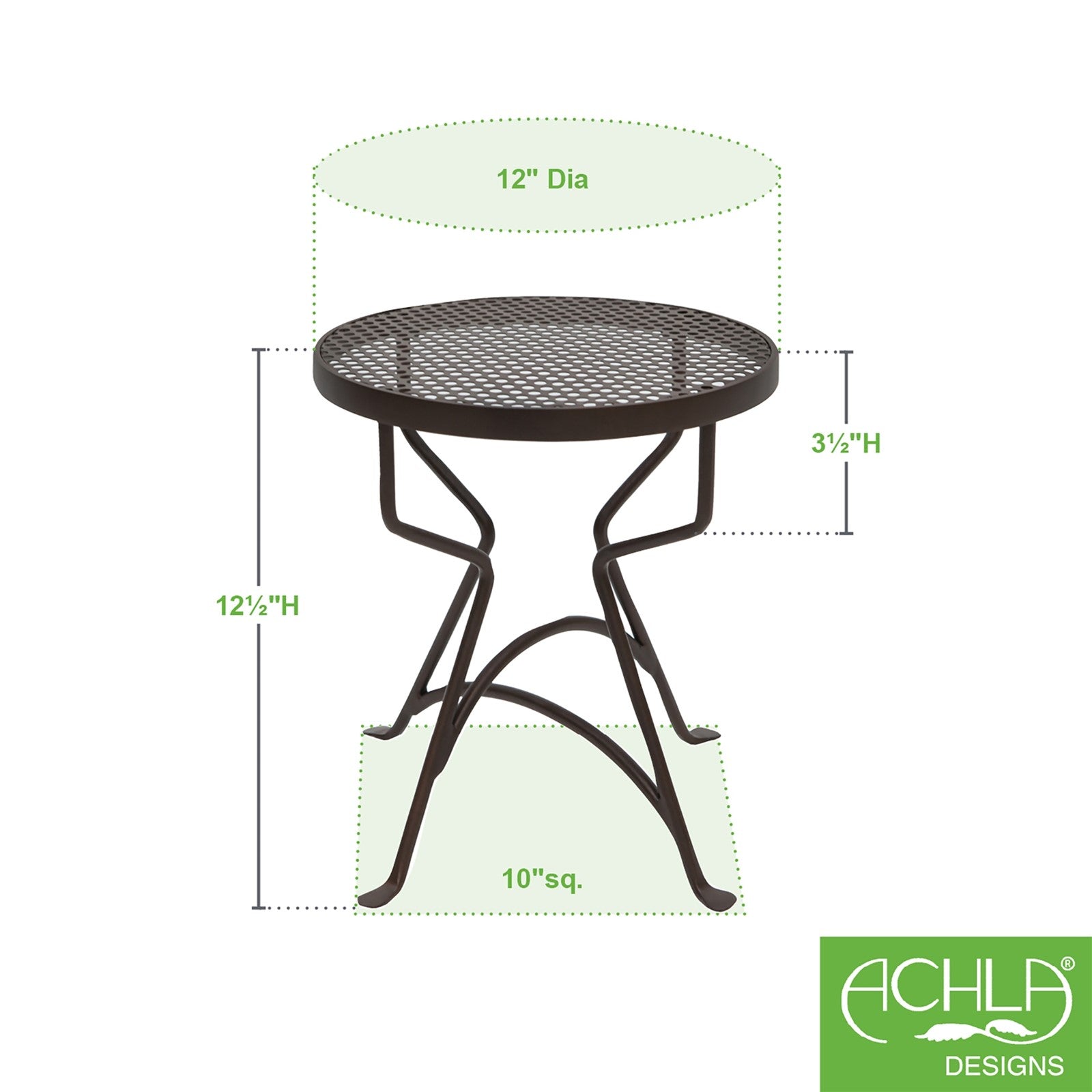 ACHLA Capri 12in Plant Stand & Side Table | Retro Wrought Iron Roman Bronze Powdercoat | Patio, Balcony & Sunroom Accent | Model FB-35