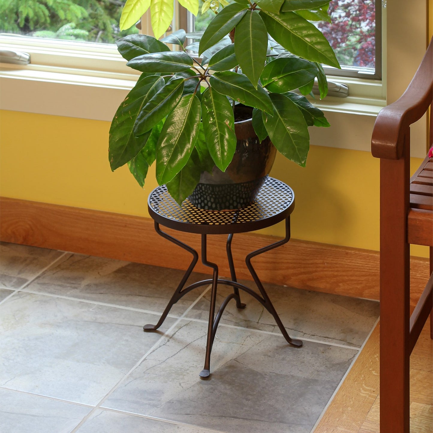 ACHLA Capri 12in Plant Stand & Side Table | Retro Wrought Iron Roman Bronze Powdercoat | Patio, Balcony & Sunroom Accent | Model FB-35