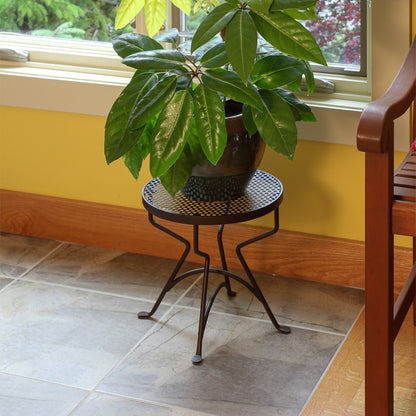 ACHLA Capri 12in Plant Stand & Side Table | Retro Wrought Iron Roman Bronze Powdercoat | Patio, Balcony & Sunroom Accent | Model FB-35