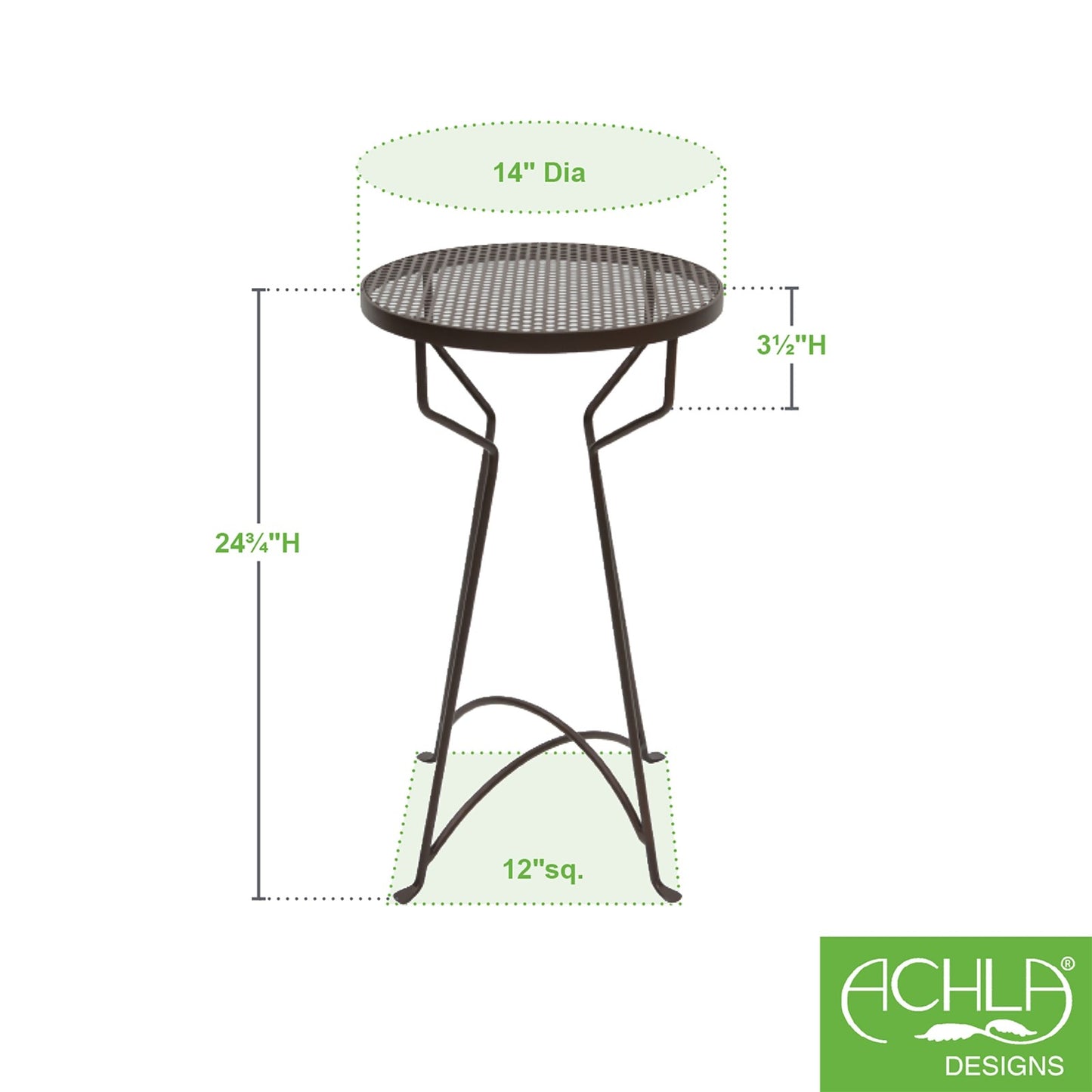 ACHLA Capri 14in Plant Stand | Roman Bronze Wrought Iron | Patio & Sunroom Side Table | 14 x 14 x 25 in | Model FB-37