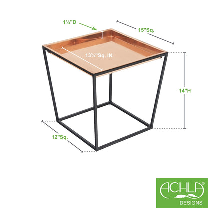 ACHLA Arne 14in Plant Stand with Copper Tray | Scandinavian Modern Wrought Iron and Copper | Living Room & Patio Accent Table | Model FB-45C