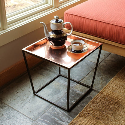 ACHLA Arne 14in Plant Stand with Copper Tray | Scandinavian Modern Wrought Iron and Copper | Living Room & Patio Accent Table | Model FB-45C