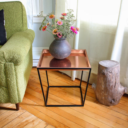 ACHLA Arne 14in Plant Stand with Copper Tray | Scandinavian Modern Wrought Iron and Copper | Living Room & Patio Accent Table | Model FB-45C