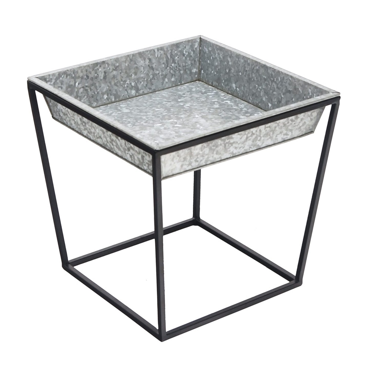 ACHLA Arne 14in Plant Stand with Galvanized Tray | Scandinavian Modern Wrought Iron Black Powdercoat | Indoor & Outdoor Accent Table | Model FB-45G3