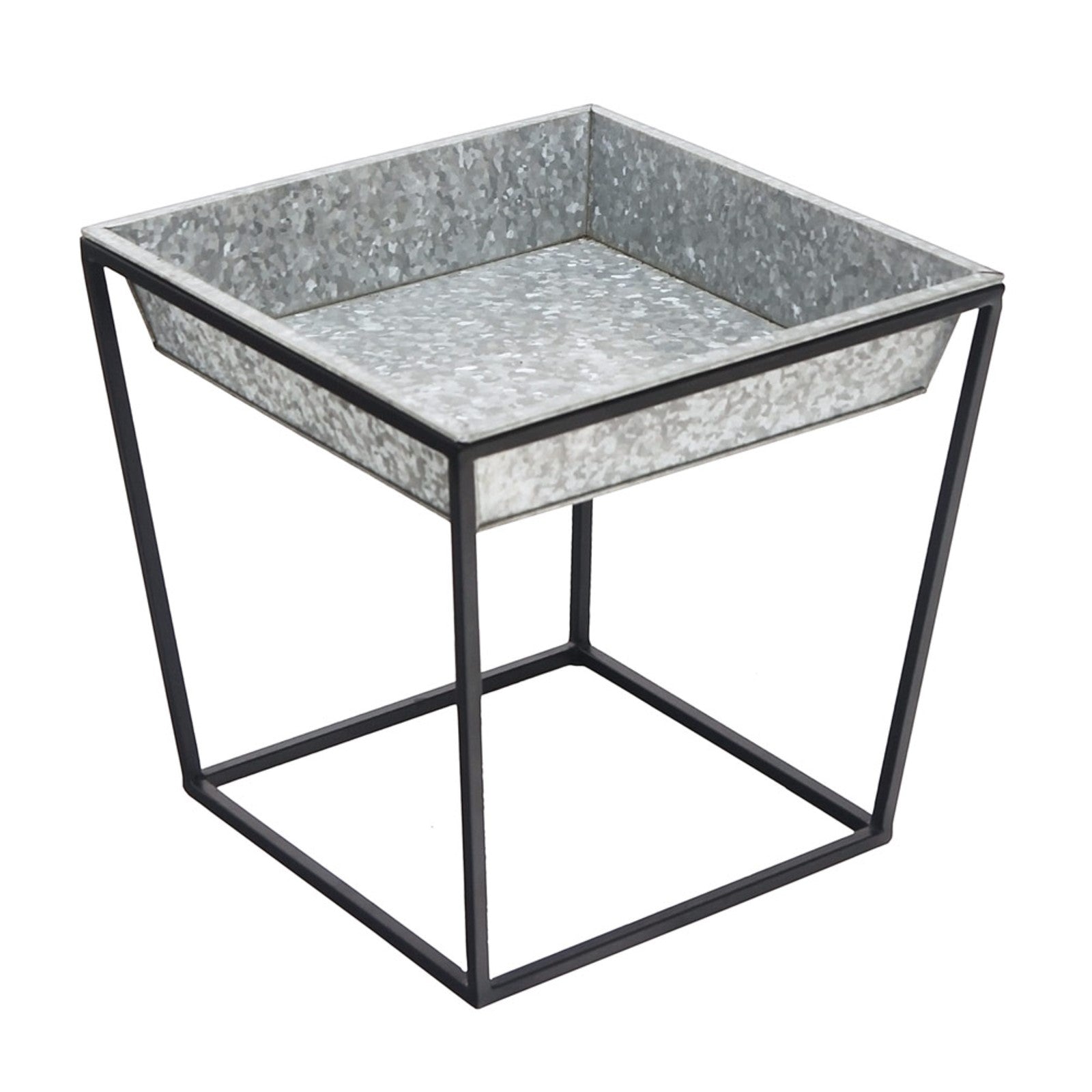 ACHLA Arne 14in Plant Stand with Galvanized Tray | Scandinavian Modern Wrought Iron Black Powdercoat | Indoor & Outdoor Accent Table | Model FB-45G3