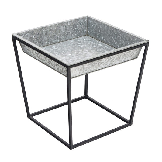 ACHLA Arne 14in Plant Stand with Galvanized Tray | Scandinavian Modern Wrought Iron Black Powdercoat | Indoor & Outdoor Accent Table | Model FB-45G3