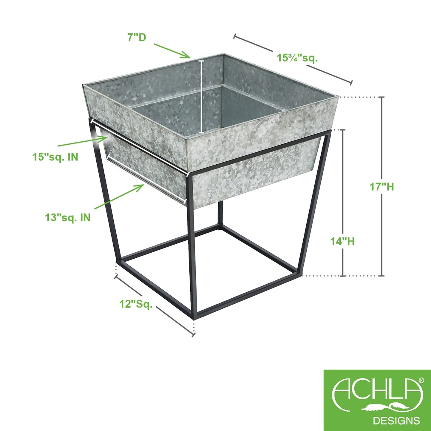ACHLA Arne 14in Plant Stand & Side Table | Scandinavian Modern Black Wrought Iron and Galvanized Steel | Living Room & Outdoor Accent | Model FB-45G7