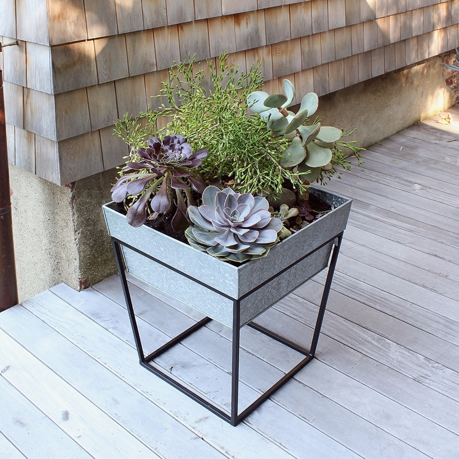 ACHLA Arne 14in Plant Stand & Side Table | Scandinavian Modern Black Wrought Iron and Galvanized Steel | Living Room & Outdoor Accent | Model FB-45G7