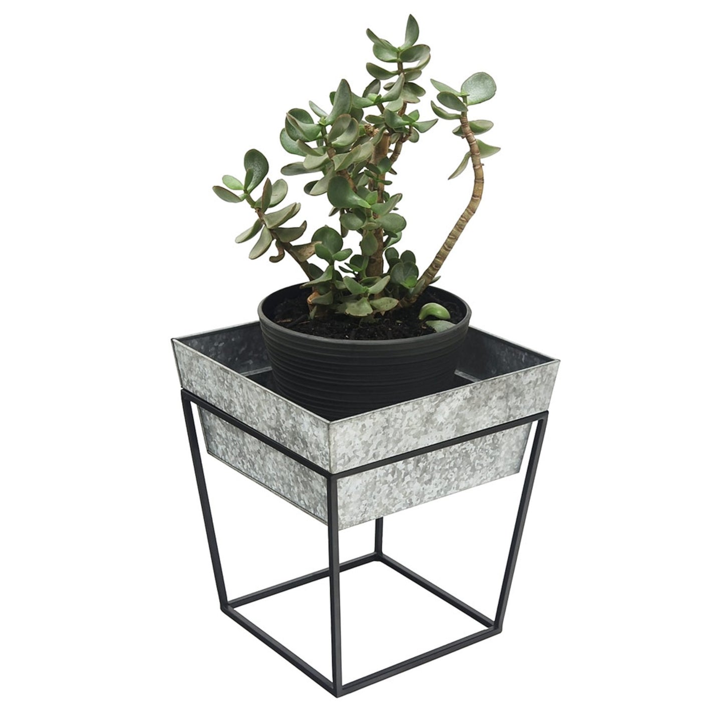 ACHLA Arne 14in Plant Stand & Side Table | Scandinavian Modern Black Wrought Iron and Galvanized Steel | Living Room & Outdoor Accent | Model FB-45G7