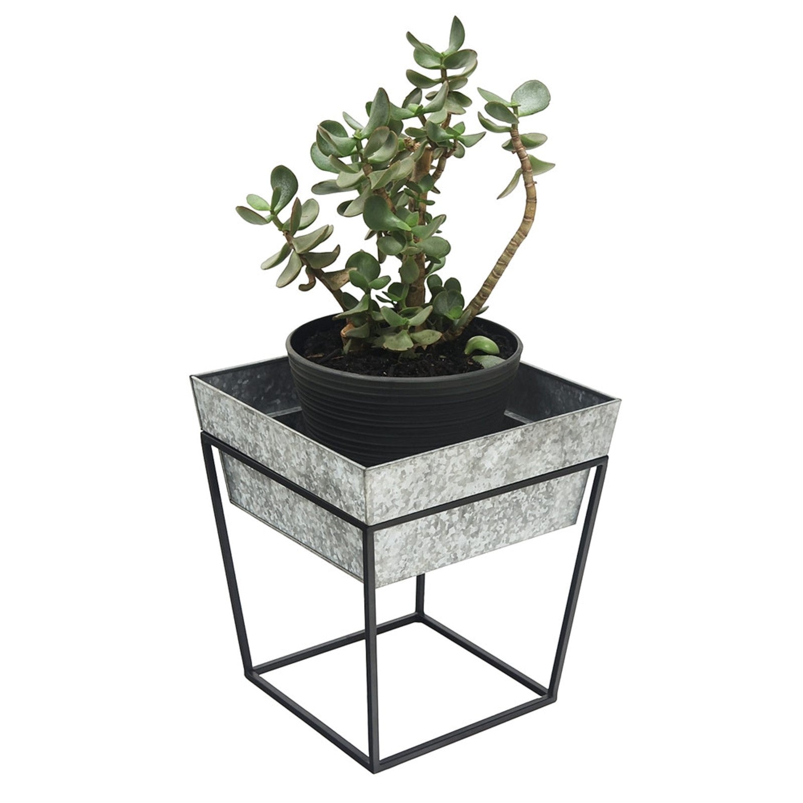 ACHLA Arne 14in Plant Stand & Side Table | Scandinavian Modern Black Wrought Iron and Galvanized Steel | Living Room & Outdoor Accent | Model FB-45G7