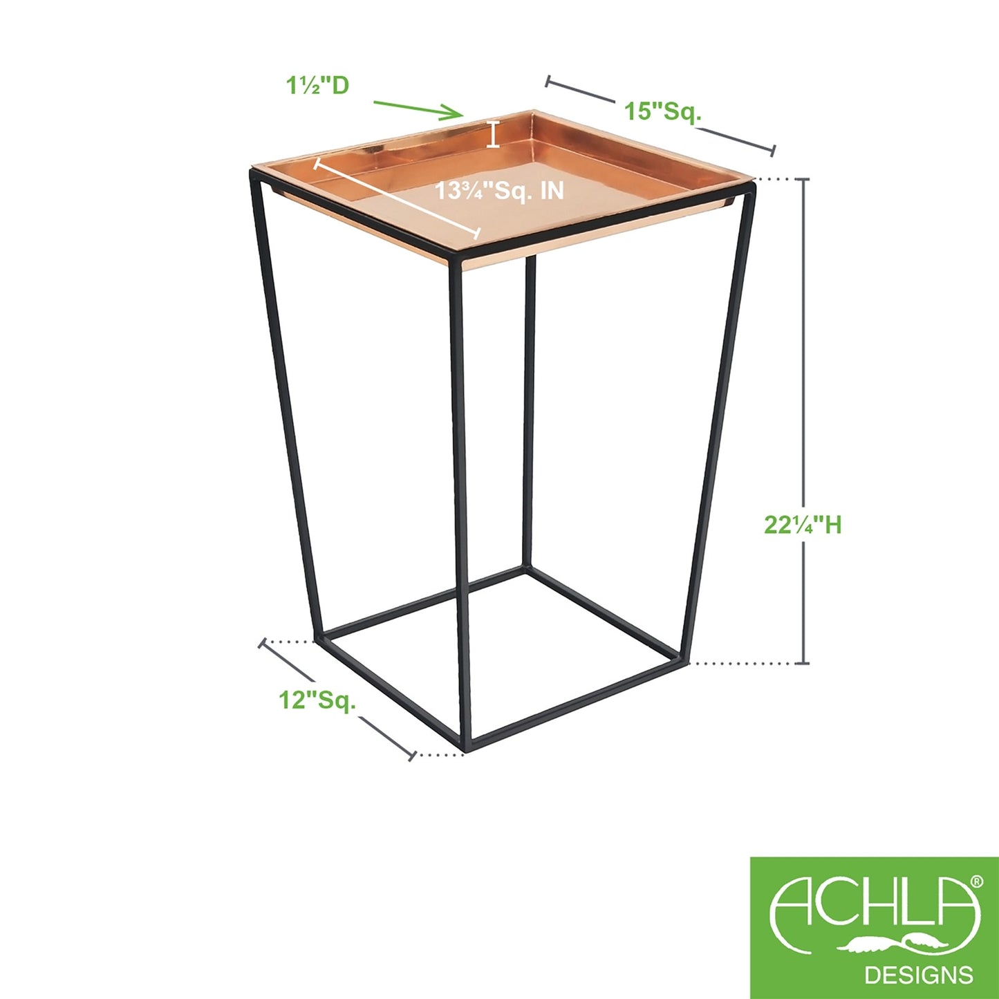 ACHLA Arne 22in Plant Stand with Copper Tray | Scandinavian Modern Black Wrought Iron | Living Room & Patio Accent Table | Model FB-46C