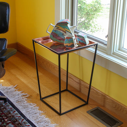 ACHLA Arne 22in Plant Stand with Copper Tray | Scandinavian Modern Black Wrought Iron | Living Room & Patio Accent Table | Model FB-46C