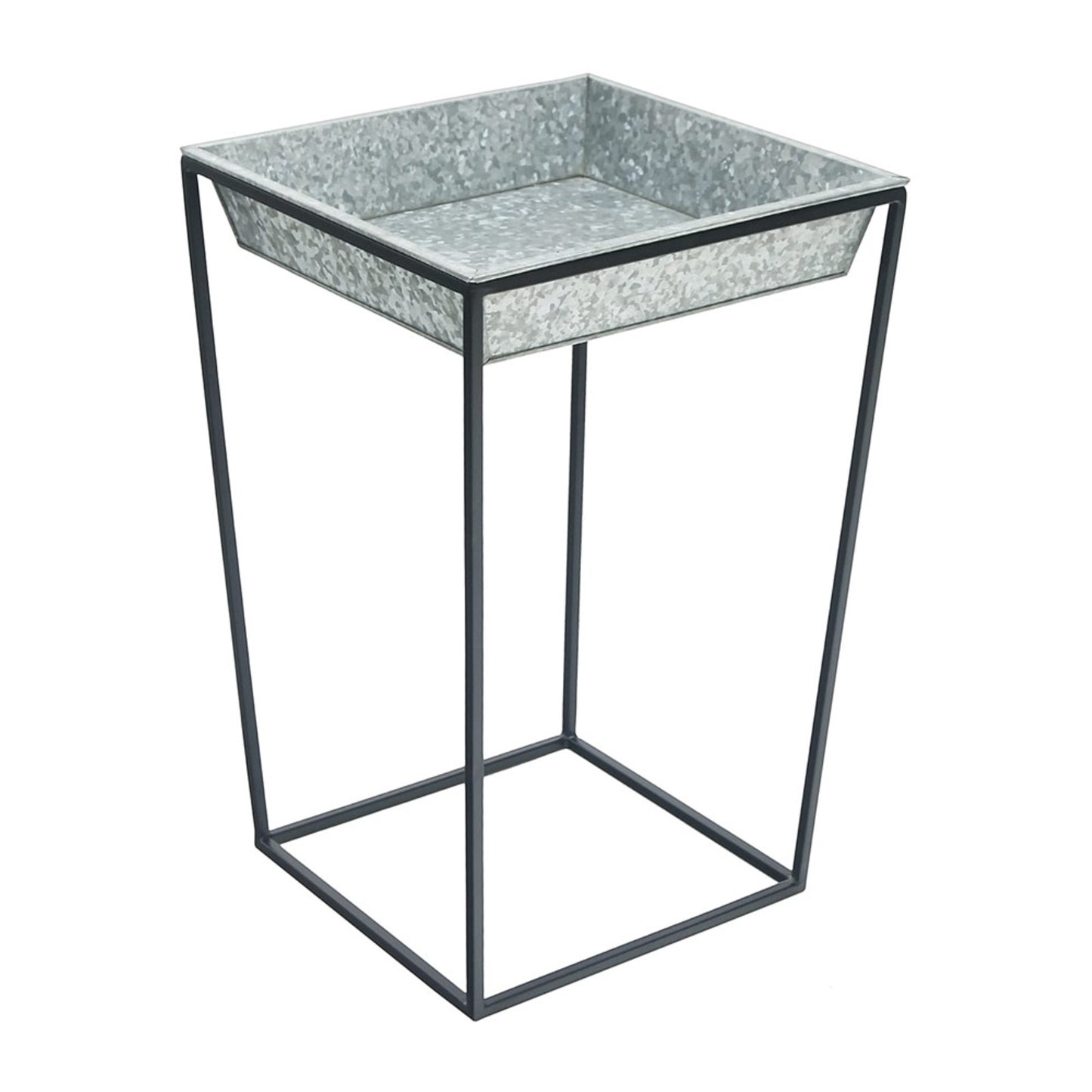 ACHLA Arne 22in Plant Stand with Galvanized Tray | Scandinavian Modern Black Wrought Iron and Silver Galvanized Steel | Indoor & | Model FB-46G3