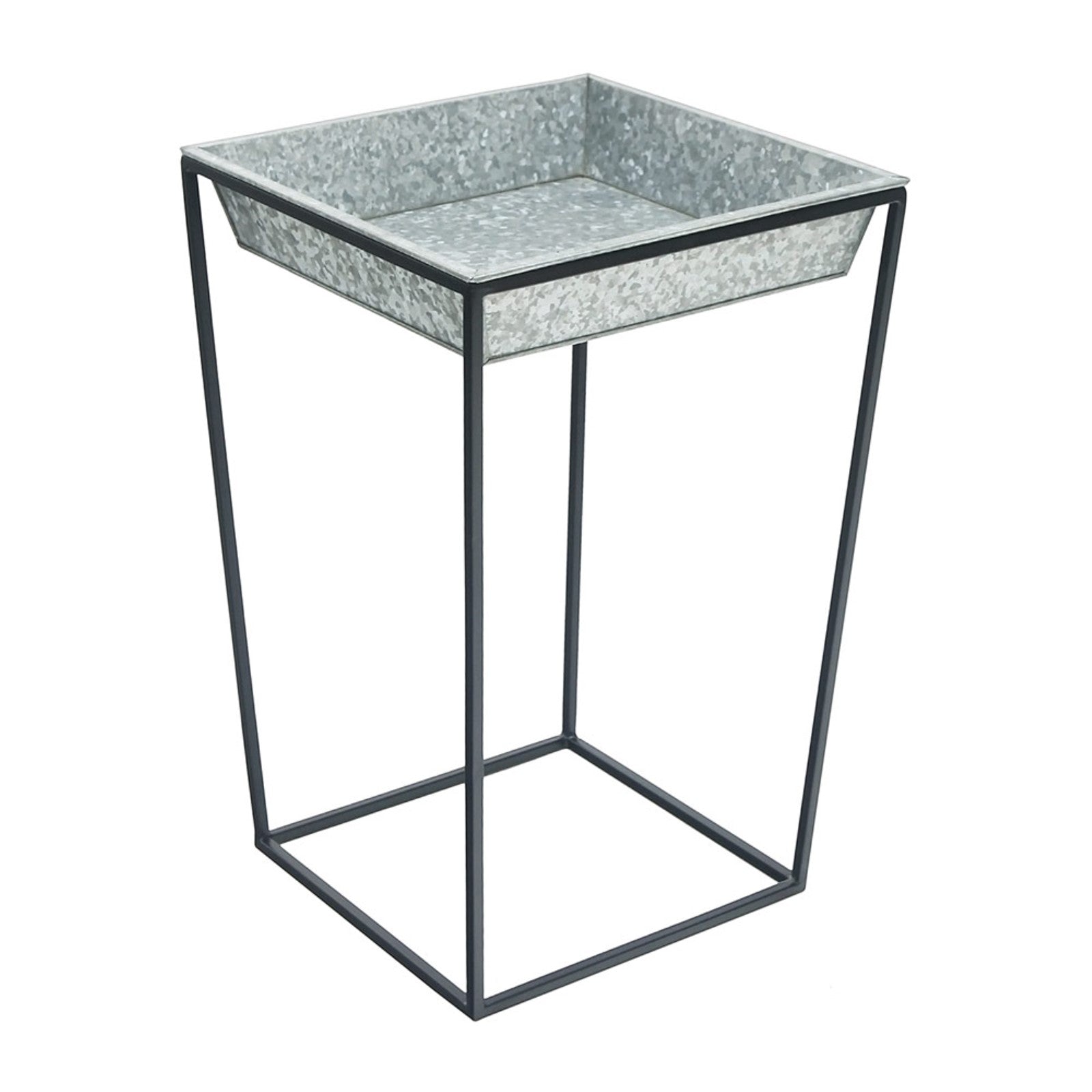 ACHLA Arne 22in Plant Stand with Galvanized Tray | Scandinavian Modern Black Wrought Iron and Silver Galvanized Steel | Indoor & | Model FB-46G3