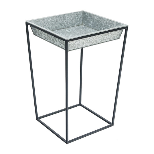 ACHLA Arne 22in Plant Stand with Galvanized Tray | Scandinavian Modern Black Wrought Iron and Silver Galvanized Steel | Indoor & | Model FB-46G3