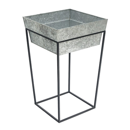 ACHLA Arne 22in Plant Stand | Black Wrought Iron and Galvanized Steel Tray | Indoor & Outdoor Accent Table or Planter | Model FB-46G7