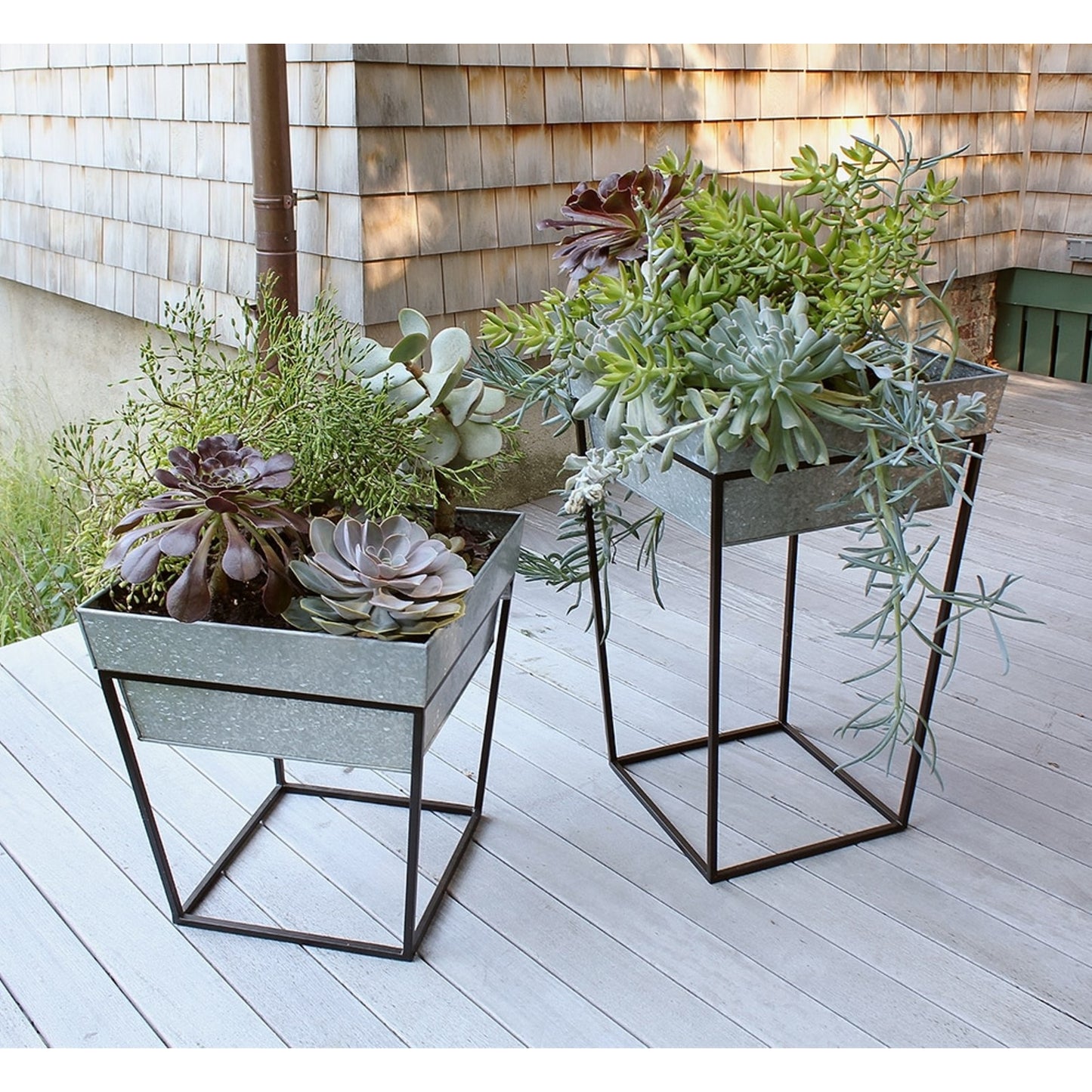 ACHLA Arne 22in Plant Stand | Black Wrought Iron and Galvanized Steel Tray | Indoor & Outdoor Accent Table or Planter | Model FB-46G7