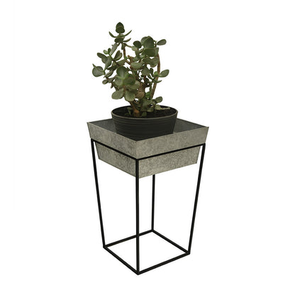 ACHLA Arne 22in Plant Stand | Black Wrought Iron and Galvanized Steel Tray | Indoor & Outdoor Accent Table or Planter | Model FB-46G7