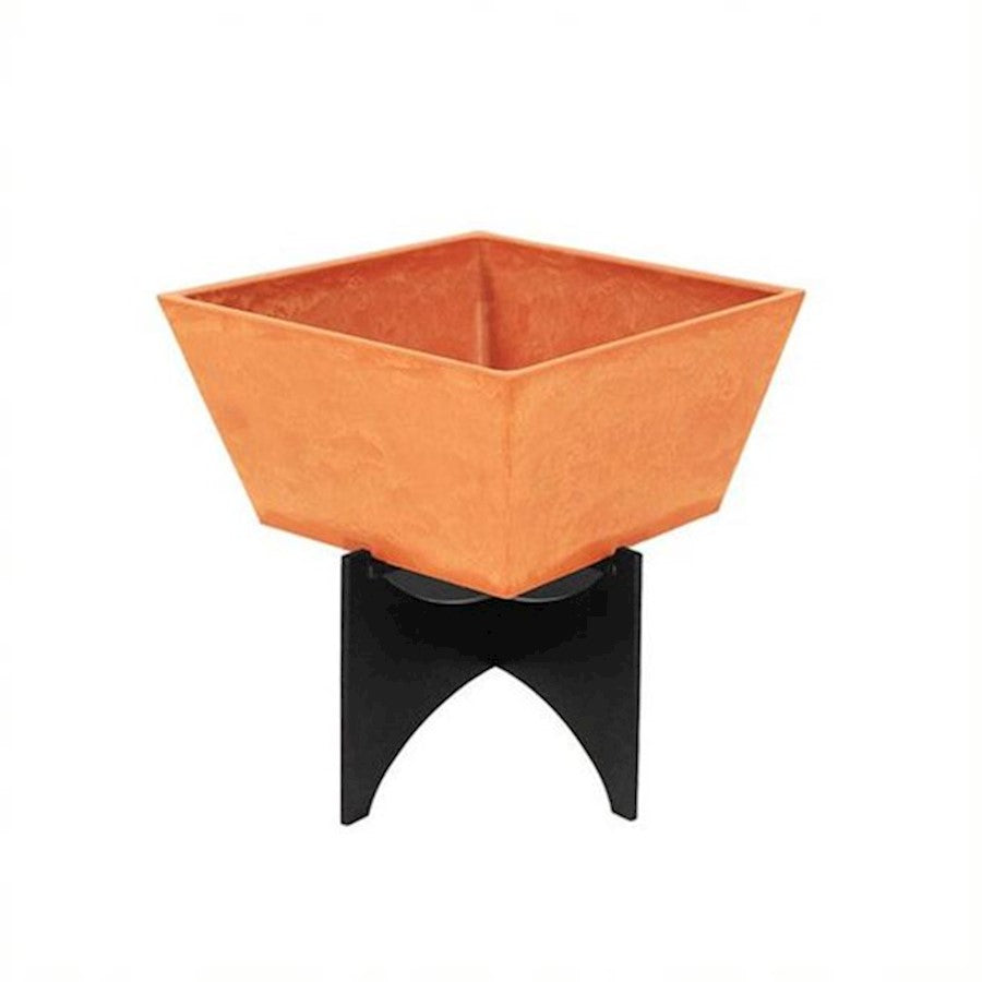 ACHLA Zaha Planter I | Terra Cotta Polymer-Stone Pot on Black Iron Stand | Indoor & Outdoor Container Garden | 12 x 12 x 12 in | Model FB-54-S