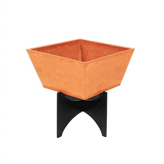ACHLA Zaha Planter I | Terra Cotta Polymer-Stone Pot on Black Iron Stand | Indoor & Outdoor Container Garden | 12 x 12 x 12 in | Model FB-54-S