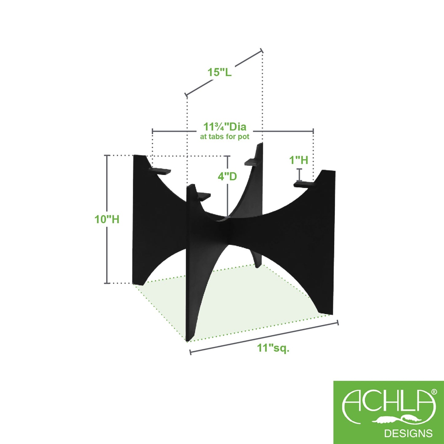 ACHLA Zaha II Plant Stand | Black Powdercoat Wrought Iron | Indoor & Outdoor Container Garden | 11 x 11 x 10 in | Model FB-55
