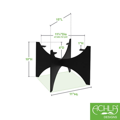 ACHLA Zaha II Plant Stand | Black Powdercoat Wrought Iron | Indoor & Outdoor Container Garden | 11 x 11 x 10 in | Model FB-55